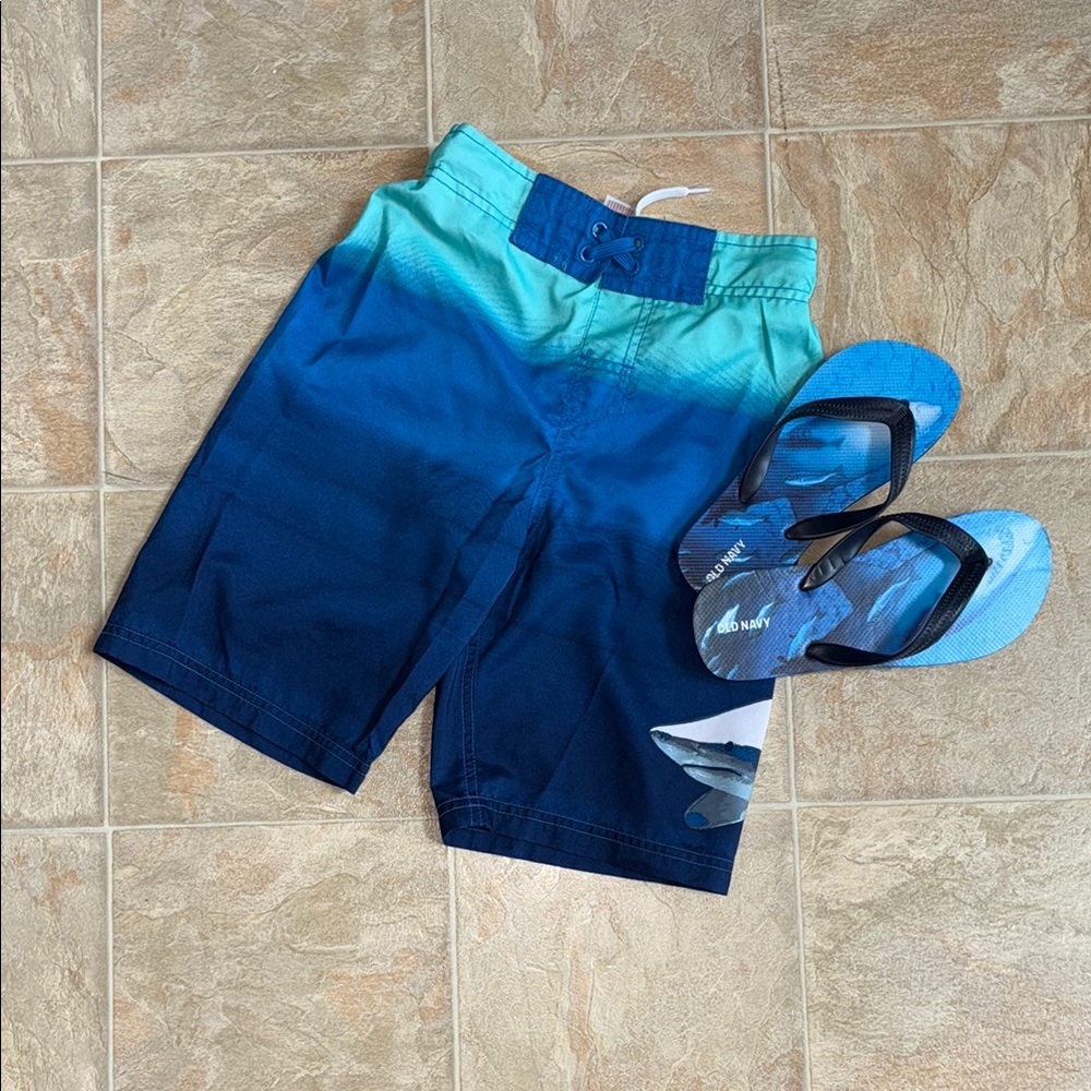Blue Ombre Swim Shorts and Flip Flops Set